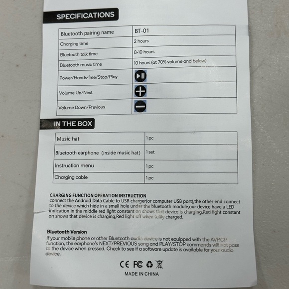 Wireless Bluetooth Beanie Hat Braided Black Stereo Speakers Microphone Fleece - Picture 8 of 8